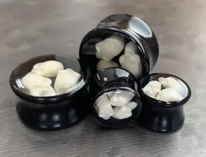 PAIR of Unique Triple Skull Encased Black Acrylic Saddle Plugs  - Gauges 00g (10mm) thru 15/16" (24mm)