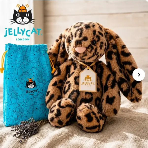 Jellycat Bashful Leopard Bunny Plush with Gift Bag – Soft Spotted Rabbit Stuffed Animal, Cute Luxury Collectible, Birthday Baby Shower Easter Gift for Kids & Women