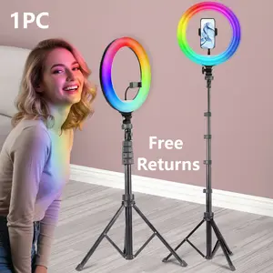 10 Inch Ring Light with 63 Inch Tripod Stand and Phone Holder  RGB Color Modes Dimmable LED Circle Light for TikTok Live Streaming YouTube Videos and Makeup Tutorials#SummerWins#FathersDayGift