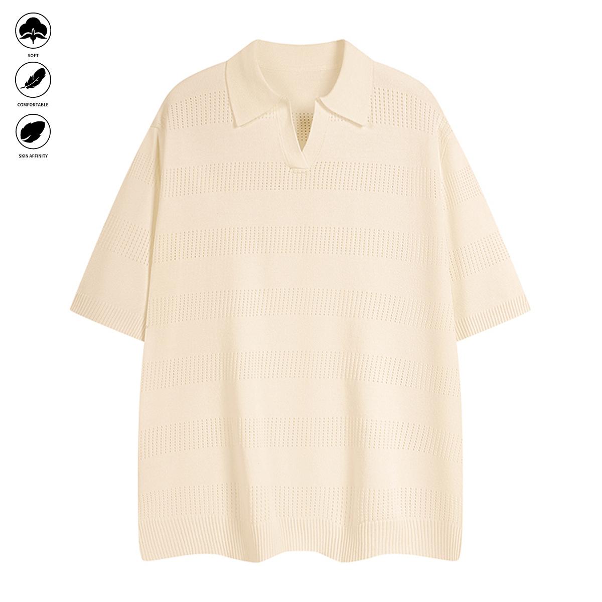 Collarless short-sleeved knitted shirt for men, trendy brand, fashionable, business casual, T-shirt, sweater. Men's and women's same style, for couples, breathable, cool, pure color, versatile, simple, classic style, suitable for daily work.