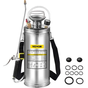 VEVOR 2Gal Stainless Steel Sprayer,  Set with 20" Wand& Handle& 3FT Reinforced Hose, Hand Pump Sprayer with Pressure Gauge&Safety Valve, Adjustable Nozzle Suitable for Gardening and Sanitizing
