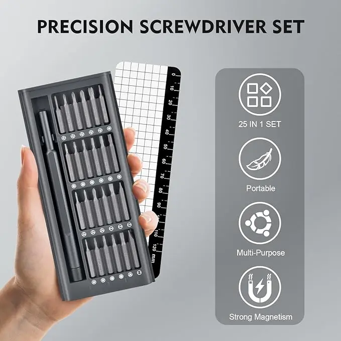 Fathers Day Gift, 25-in-1 Mini Precision Screwdriver Set, Magnetic Torque Repair Tool Kit for Electronics Macbook Watch Eyeglass Ring Doorbell, Stocking Stuffers for Men Small Torx Bit Tool Set for Men, Birthday Gifts