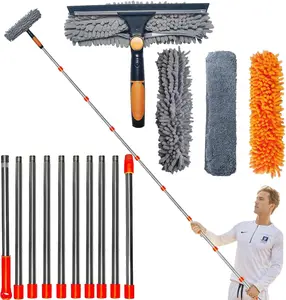 20 ft+ Reach  Window Cleaner Duster 2 in 1 Rotatable Window Cleaning Tool Kit with 3-14 ft Extension Pole, Window Washing Equipment for Indoor Outdoor Window  Glass - 3 Pads