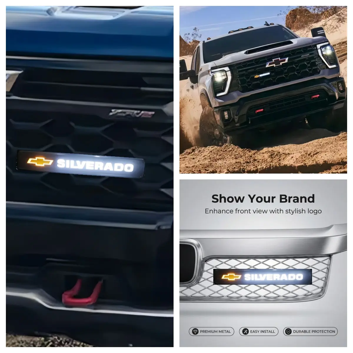 Waterproof LED Front Grille Luminous Emblem Light Dynamic Illuminated Logo Badge Easy Installation Durable Protection for Chevrolet Silverado All Models 1500 2500HD 3500HD
