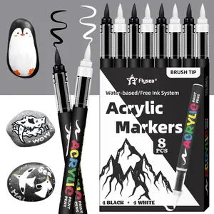 Acrylic Paint Pens, Automatic Ink Control System,Soft Brush Tip Markers,Black and White Paint Marker,for Canvas, Rock, Wood, Stone, Glass, Ceramic, Fabric Painting, DIY Crafts, Art Markers Pen, Creative Art Supplies