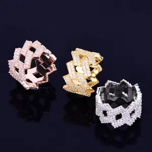 [ICE HUE] Unisex 18K Gold Vacuum Plated Copper Diamond-Shaped Cuban Ring with 5A+ Sri Lanka Zircon, Miami Italy Mexico & Micro Inspired, Luxury Gold Rings for Daily Wear, Gift Idea, Classic Hip Hop Simple Sporty Costume Jewelry
