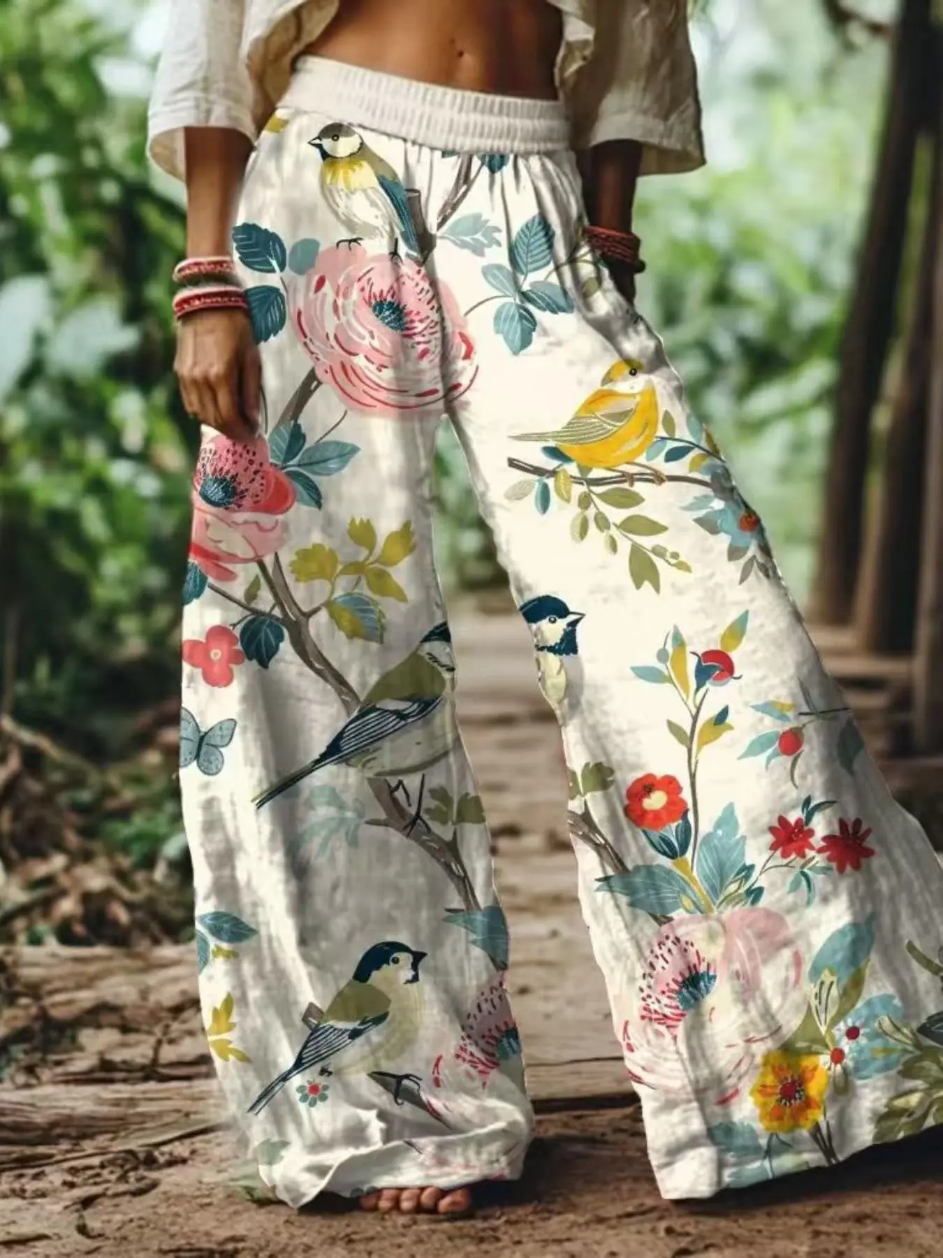 Women's Floral Print Boho Casual Wide Leg Long Pants, Comfortable Breathable Fabric, Perfect for Vacation, Home, Daily Wear, Spring Summer Fall