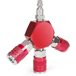 Quick Connect Fittings Air Splitter, 1/4 Inch NPT 3-Way Air Manifold With 3 count Industrial Quick 1/4NPT Couplers And Plug, Hex Style Air Compressor Hose Accessories Connect Fitting