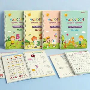 Magic Grooved Writing Practice Books for Kids 3+ Preschool Learning Activities 4 Books with Pens Reusable Design Letter Tracing Educational Toys - Reusabledesign