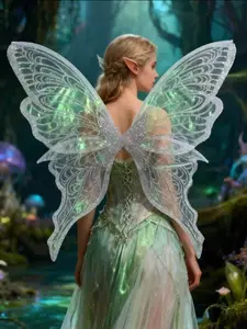 Women's Fairy Butterfly Wings Costume Accessory, Shiny Foil Paper Rainbow Wings Flower Headband Elf Earrings (available in 6 Colors)