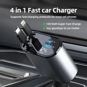 【3-Day Delivery】Fathersdaygift JOYTUTUS 2026 120W Retractable 4-in-1 Car Charging Cable & 4-Port Adapter for iPhone Galaxy Pixel Safe Reliable Car Plug Carcharger with Dual Type-C Cables and Ultra-Fast Charging for Laptops