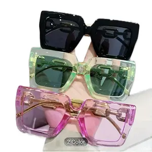 Cute Fashion Designer Novelty Sunglasses Pink, Green, and Black Gold Chain Details lightweight frame