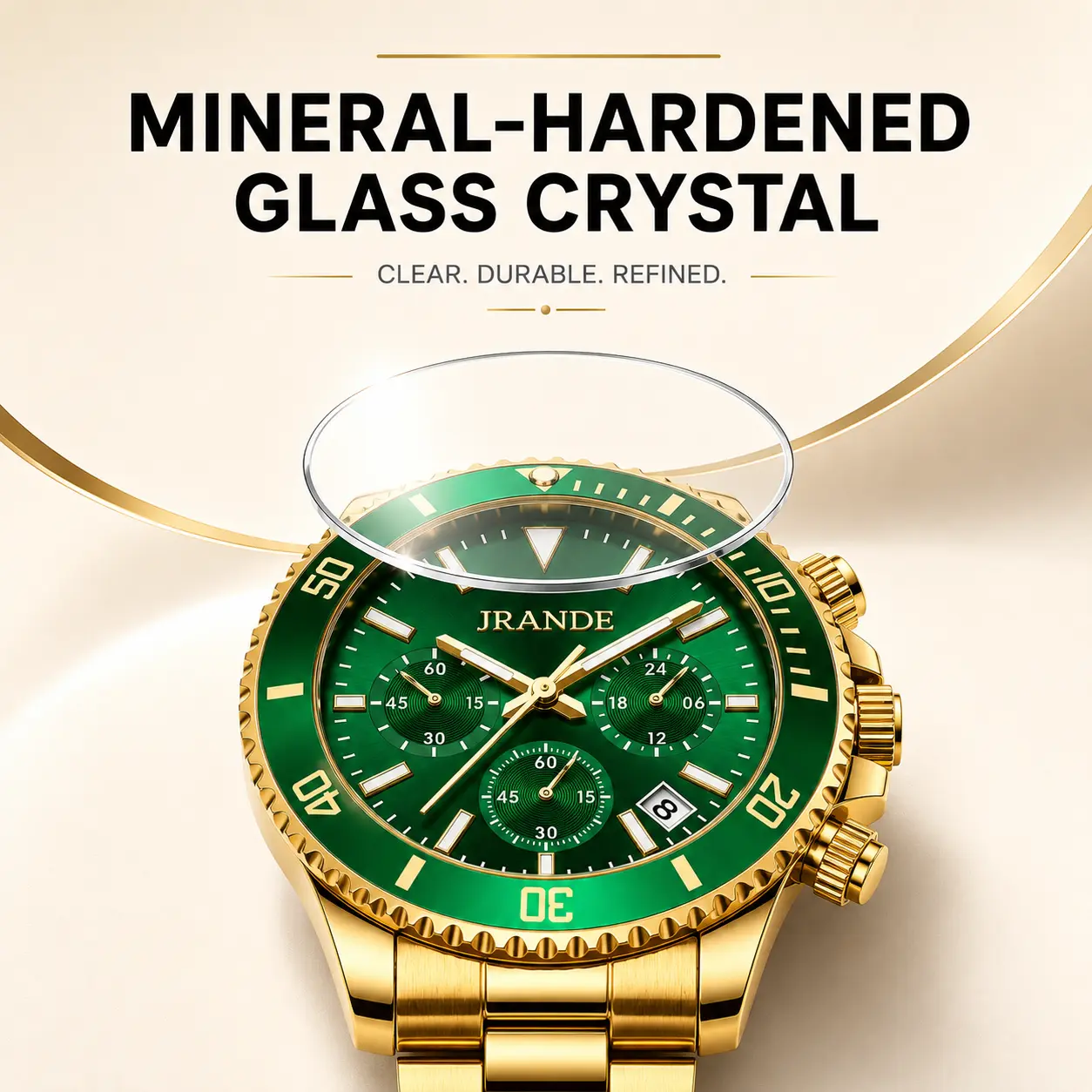 Luminous Gold Chronograph Watch for Men - Waterproof Stainless Steel Big Face Dress Watch with Date, Heavyweight Business Casual Quartz Fashion Timepiece