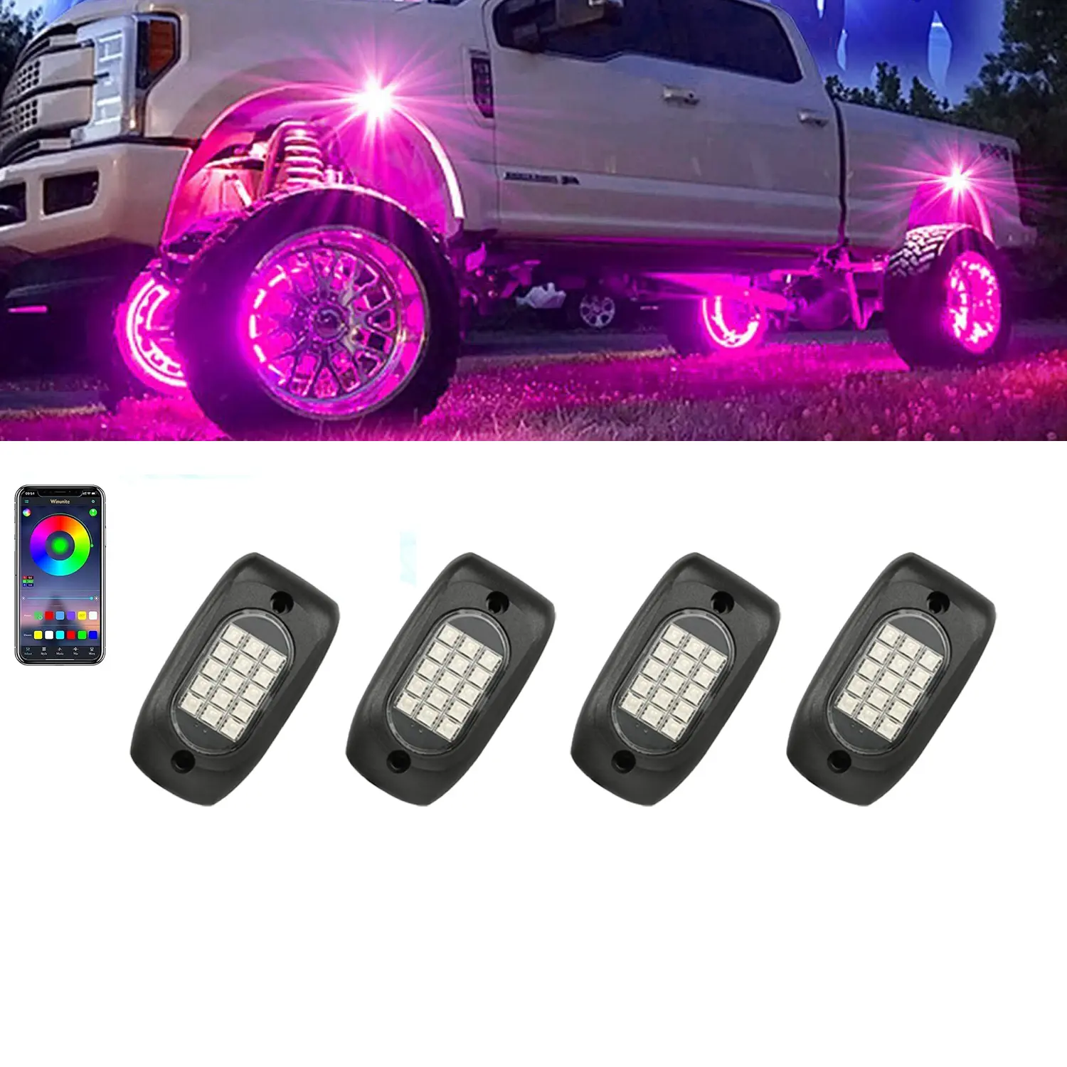 4/8/10/12 Pods RGB LED Rock Lights, Underglow Multicolor Neon Light Kit, Wheel Well Light with APP Control & Music Mode, Under Glow Lights for Trucks,Jeep,SUV,Golf Cart,ATV,Pickup Off Road,12V