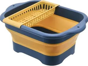 2.77 Gallon (10.5L) Collapsible Dish Basin with Drain Plug, Outdoor Multiuse Foldable Sink Tub, Dishpan, Wash Basin, Portable Kitchen Storage Tray for Camping, RV, Beverage Bucket (Pink)