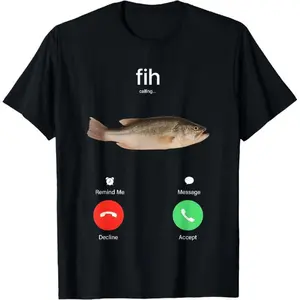 100% Cotton Fih Calling Remind me Message Decline Accept Phone Call Fish T-Shirt  BK-115