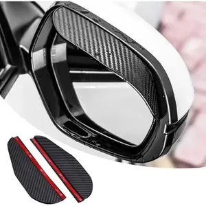 2-Pack Car Side Mirror Rain Visor Carbon Fiber Black Waterproof Easy-Install Guard for Most Models Soft PVC 185 x 60mm Car Accessories