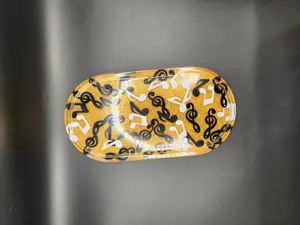 Small Trinket Tray - Yellow with Black Design - Measures Almost 7" Long & 3.5" Across - Ideal for Jewelry & Small Items - Fun Accent for Dresser or Desk - Plates