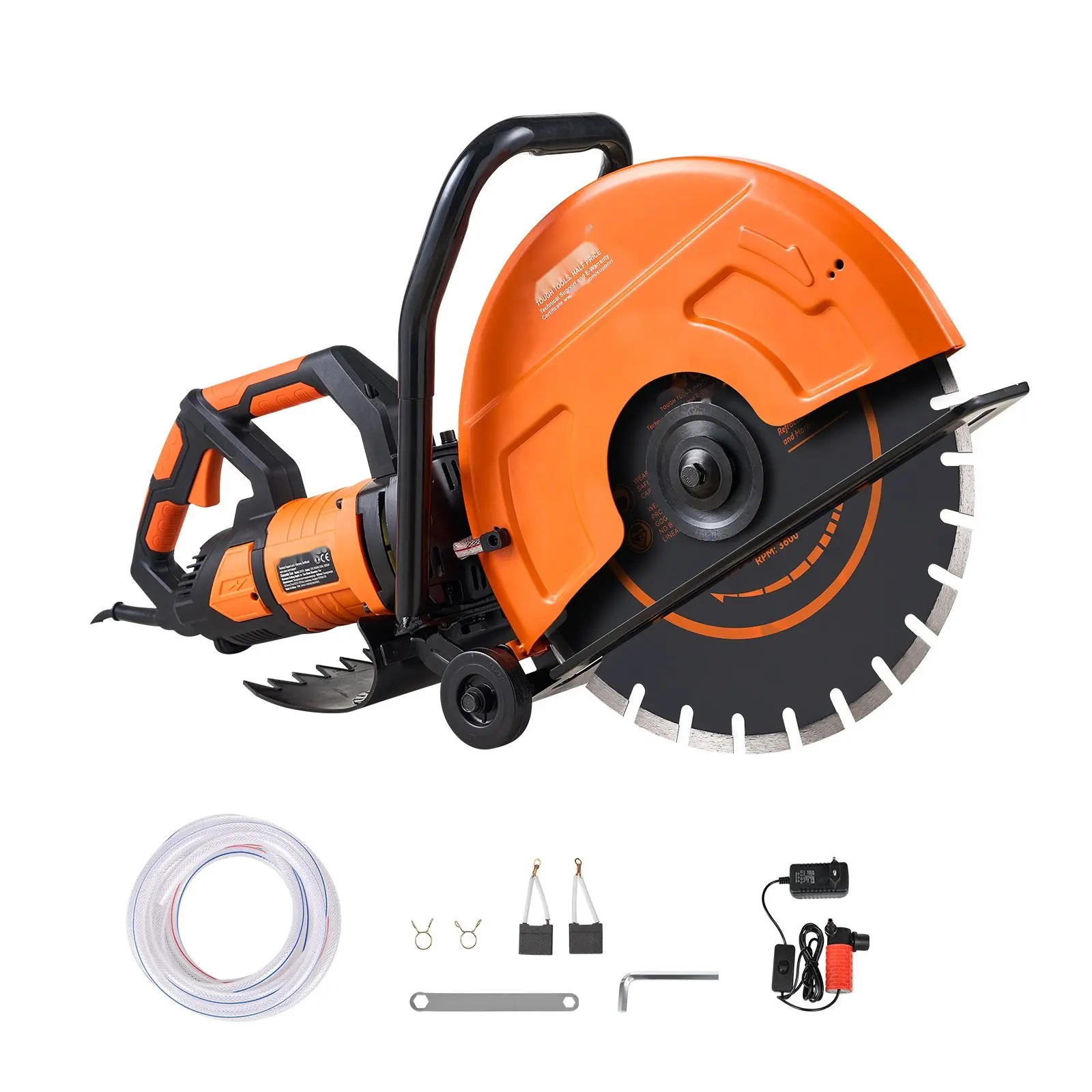 Electric Concrete Saw, 16-Inch Wet Disk Saw Cutter, 3200 W, 15 A Motor, Maximum 6-Inch Adjustable Cutting Depth, Includes Water Feed Line, Pump and Blade, Ideal for Stone and Brick