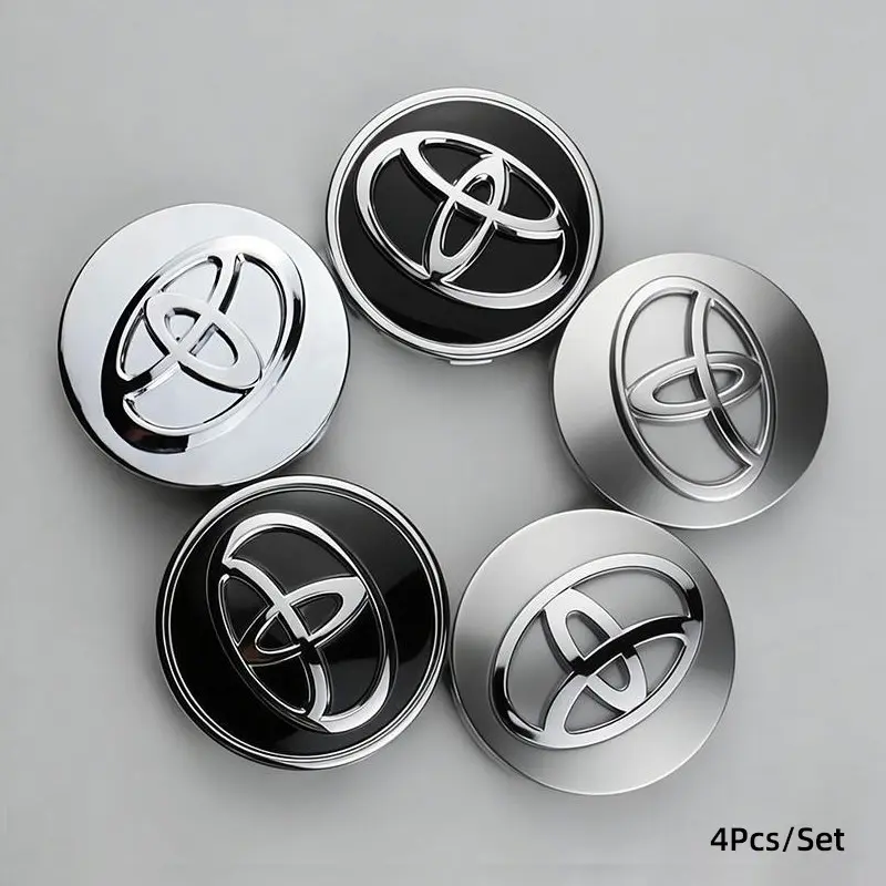 4Pcs Car Emblem Logo Wheel Hub Center Cover Car Accessories Automotive Decoration For Toyota Corolla Yaris CHR Hilux RAV4 Auris 86 Mirai Supra Prado Alphard Vellfire Crown Sequoia Venza Avalon Prius Highlander Sienna Reiz Harrier Camry Fortuner RAV4