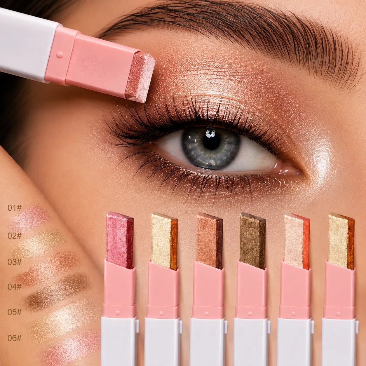 【Buy 2 Get 1 Random Gift】6Pcs Two Color Eyeshadow Stick Set Cosmetic Pearlescent Matte Highlighter Eye Shadow Glam Natural Long Lasting Waterproof Not Easy To Take Off Makeup