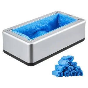 VEVOR Shoe Cover Dispenser, Automatic Shoe Covers Dispenser with 100 Pcs of Non-Slip Disposable Shoes Covers, Fits Size Up to US 11, for Home, Office, Lab, Factory, Hospital, Indoor Use, Silver