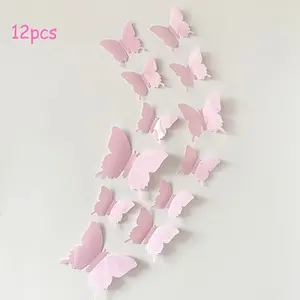 12-Piece 3D Butterfly Wall Stickers, Self-Adhesive Reusable Decorative Plastic Material, Ideal for Living Room Bedroom Walls, Home Decor, Decoration Sticker