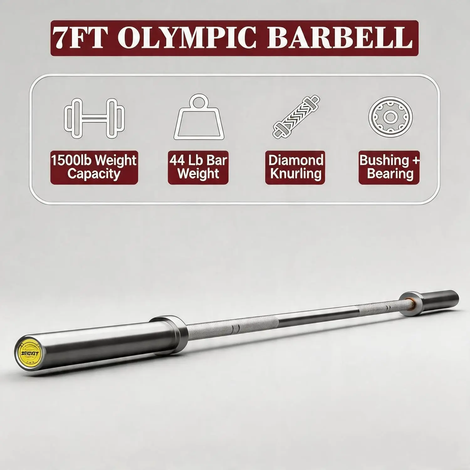 7FT Deadlift Bar (45lb) - Gym Training Equipment with Needle Bearings, Brass Bushings, 1500LBS Capacity, Fits 2" Standard Weights for Home Gym Resistance Training, Back Workout Equipment