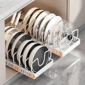 Under Cabinet Pot Pan Organizer Rack, 2 Pack Expandable Adjustable Divider Holder for Kitchen Lid Container Storage