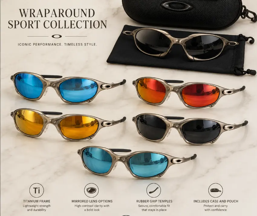 Romeo/Juliet X-Metal Frames Titanium Frame Sport Sunglasses for Men and Women, Mirrored Wraparound Y2K Eyewear for Driving and Cycling