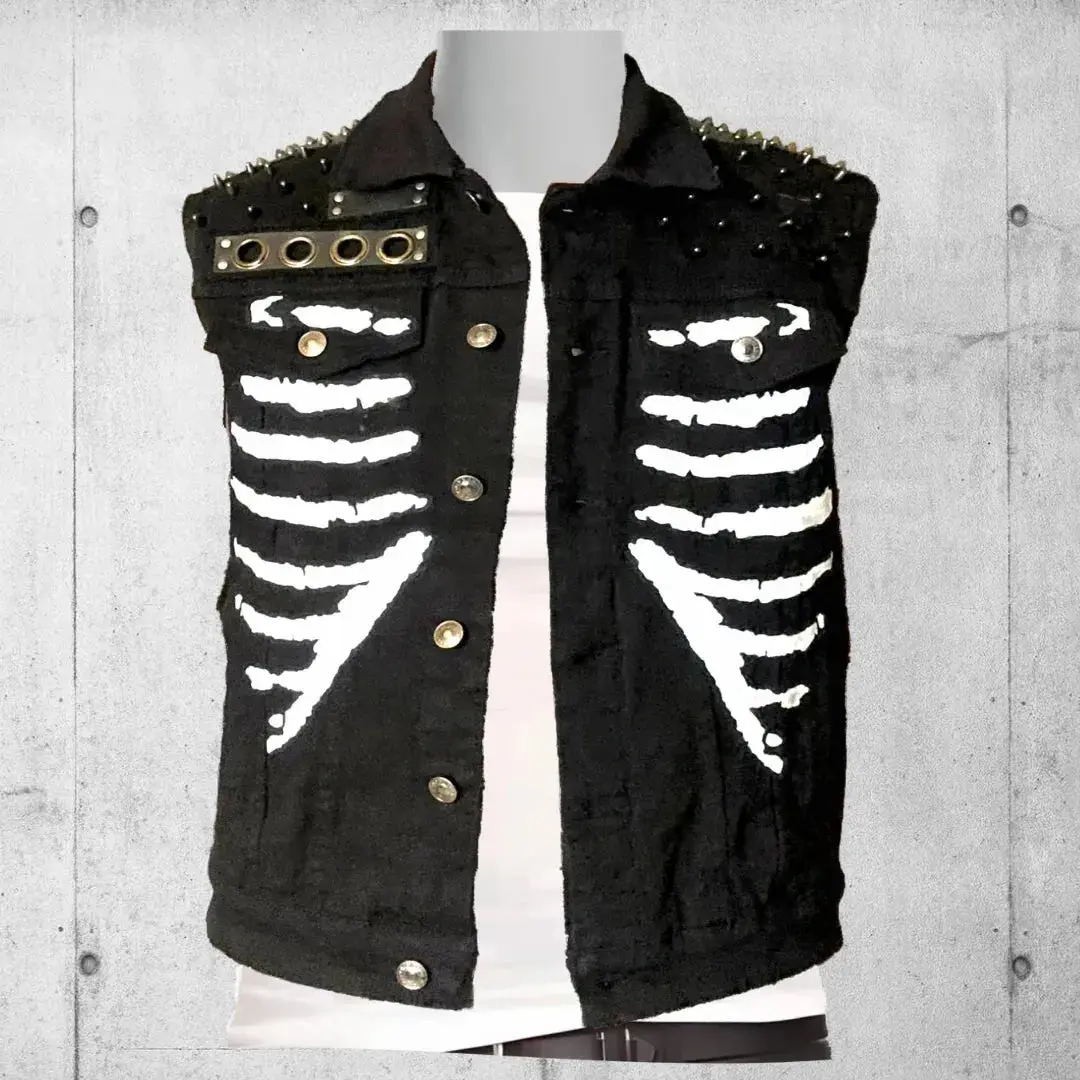 Black Punk Rock Skeleton Rib Cage Battle Vest