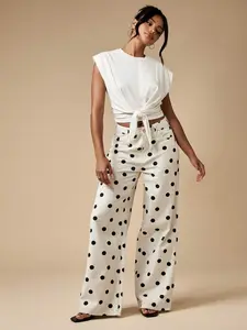 MISSGUIDED Polka Dot Wide Leg High Waisted Retro Style Jeans
