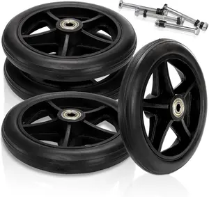 4 Pack Wheel Replacement, 6 Inch Anti-Slip Solid Caster Roller Wheels for Walkers, Heavy-Duty Office  Front Wheel Accessories, Safe Rolling for  Floors, Black