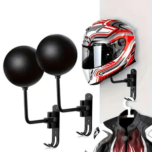 Wall Mounted Motorcycle Helmet Holder, 2 Counts Punch Free Helmet Display Rack, Helmet Storage Rack, Home Organizer for Living Room Bedroom, Hook Storage Rack