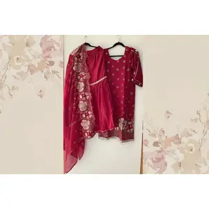 Red Vichitra Silk Sharara Suit with Zari & Rose Gold Work