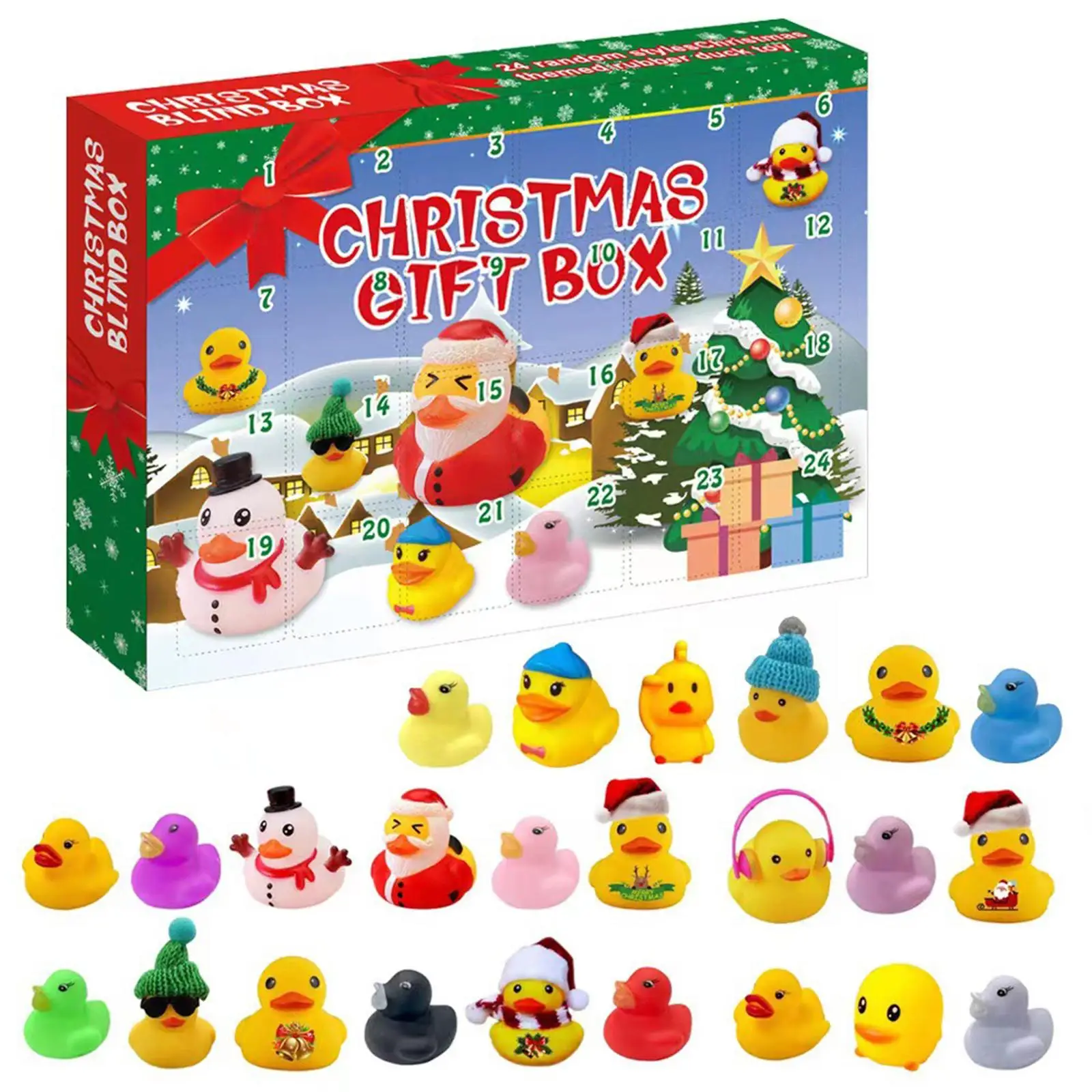 Christmas Countdown Blind Box, 1 Box Random Cute 24 Grid Duck Christmas Gift Box, Party Favors for Christmas, Party Gifts for Friends, Family, Classma