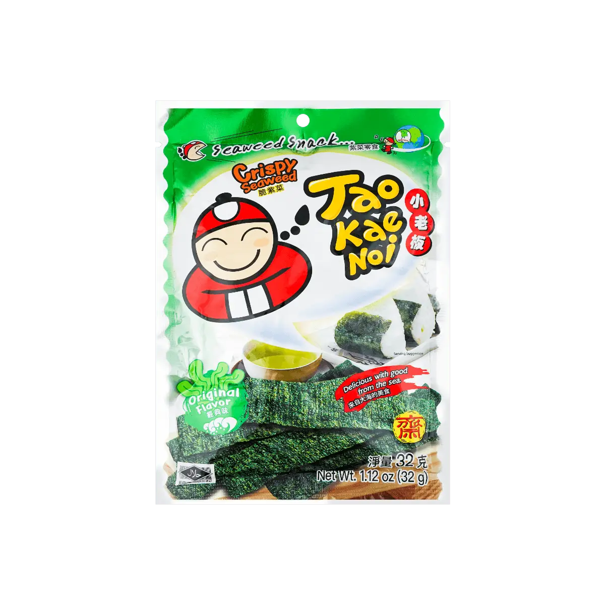 Tao Kae Noi Big Sheet Crispy Seaweed Original Flavor 28g - Authentic Thai Snack, Ready to Eat Nori Strips