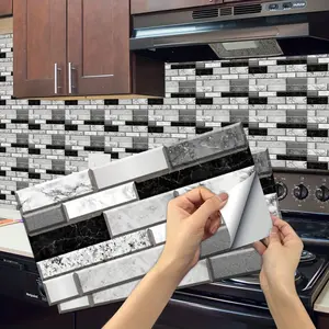 Self-Adhesive Marble Pattern Vinyl Tile Sticker, Contemporary Style, Waterproof and Oil-Proof, Ideal for Bathroom, Kitchen, Living Room, and Balcony, Multi-Surface Installation, Rectangular Shape, Easy to Install without Cutting, Decorative Wall and Floor