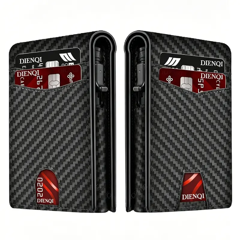 Minimalist RFID Blocking Carbon Fiber Bank Credit Card Holder, RFID Theft Proof, RFID Card Slots, Smart Pop Up Wallet for Men, Business Wallet Gift, All Seasons Casual Style, Secure Card Storage