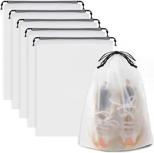 Waterproof Travel Drawstring Shoe Bags for Packing, Storage, Travel Essentials for Men and Women, 15.7 X 11.8 Inches, Clear, 5 Pieces No Brand