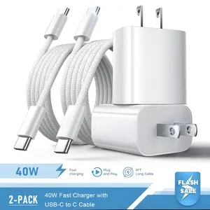 2-Pack 40W Super USB C Fast Charger with 2-Pack 6FT USB C to Type C Fast Charging Cable for iPhone 17/16/15/Air/Pro Max, iPad, AirPods, Phone Power Adapter & Cable Set Electronic Accessories, Mobile, Smartphone