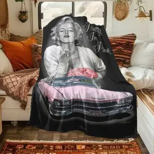 Vintage Marilyn Monroe Pretty in Car Print Blanket, Figure Print Blanket, Holiday Gift Blanket, Soft Cozy Blanket, Multifunctional Blanket, Multi-Purpose Outdoor Beach Camping, Sofa Pet Office Cover