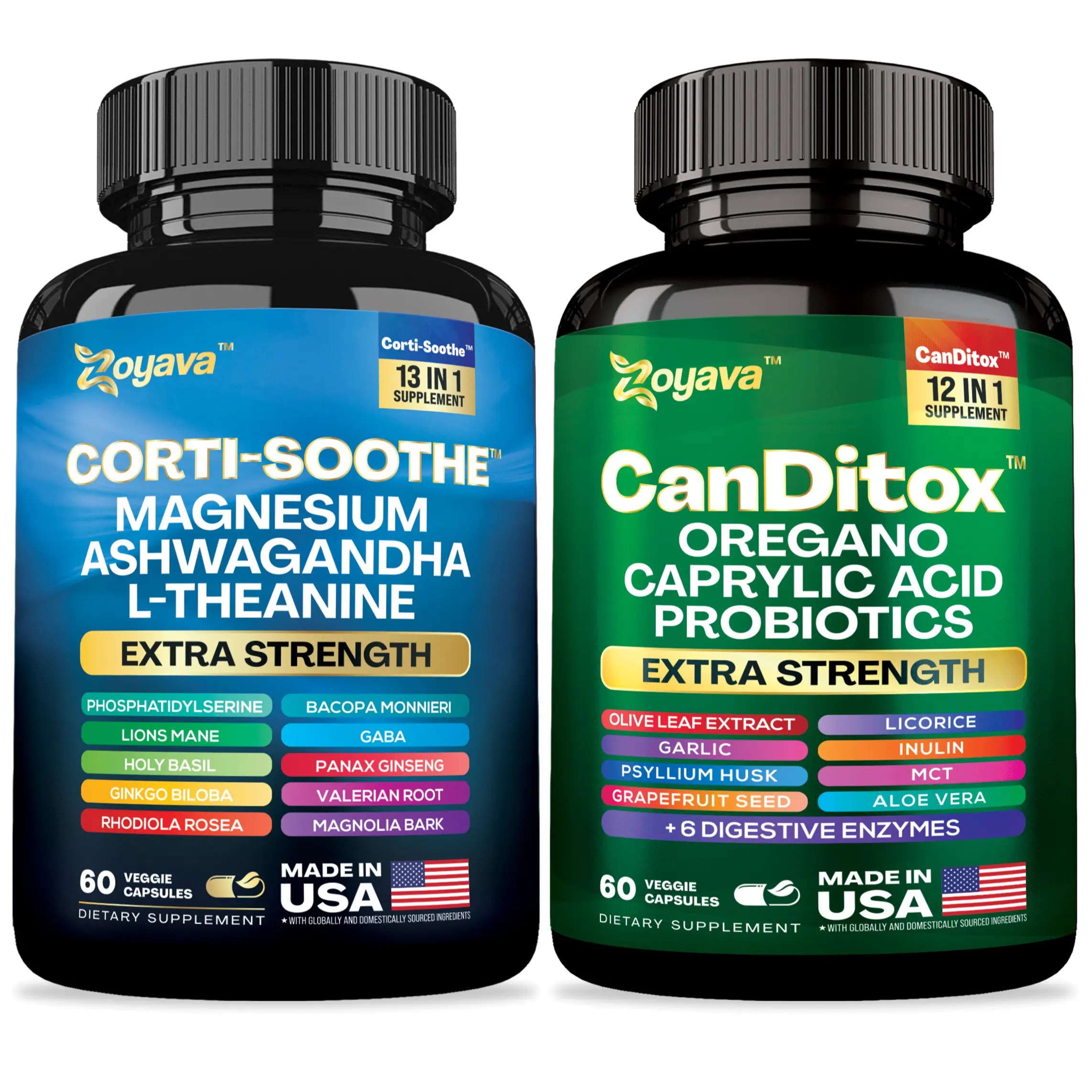 Brain & Belly Bundle - Zoyava Cortisol Balance and Candida Cleanse All-in-One Supplement - Gut & Brain Health Support - MADE IN USA