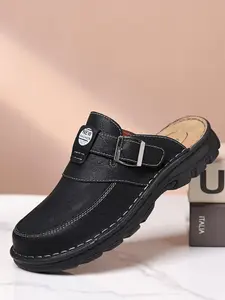 Lazy Summer Essential Shoes, Buckle Slip-On Sandals, Thick Sole Mules, Above Ankle PU Leather, Rubber Sole, All-Season Comfort, Easy Wear
