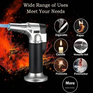 Refillable Kitchen Cooking Torch, 360° Rotation, Blowtorch with Safety Lock and Adjustable Flame, Multi-Scene Suitable for Dessert Caramel Pudding Grilling Baking Camping (Butane Not Included)