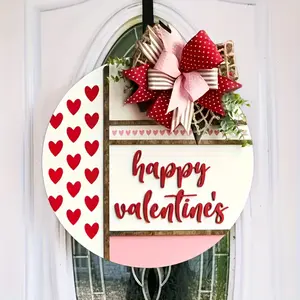 Wooden Valentine's Day Door Hanging Wreath, Wooden Decorative Ornaments -3D Wall Decoration with Artificial Wood - Outdoor/Romantic Entrance Hanging Decoration Suitable for Spring - Container free Easy Installation - with Love Elements - Room Decor