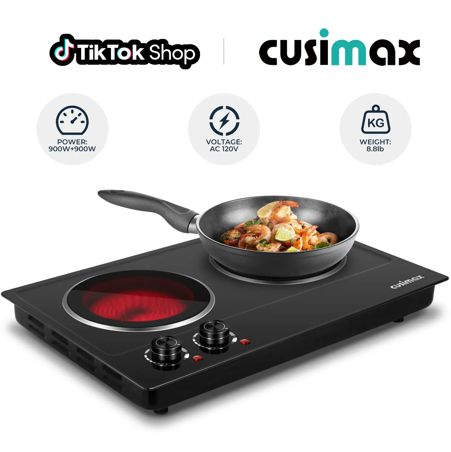 CUSIMAX Dual Control Ceramic Electric Hot Plate - Double Burner Infrared Stovetop, Safety Shut-Off, US Plug, Energy-Efficient Multi-Burner Wireless Induction Hob, Household Kitchen Appliance, Induction Stovetop,SummerFinds,home essentials