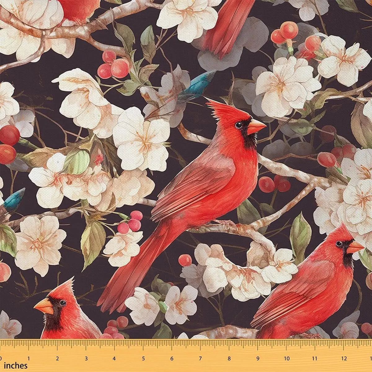 Feelyou Tight Woven Medium Weight Colored Synthetic Polyester Fabric by the Yd - Waterproof Upholstery Fabric with Cherry Blossom, Bird, Floral & Botanical Branches Style Theme for DIY Projects, Handbag Making