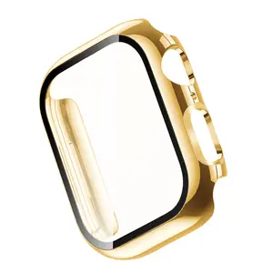 Solid PC Cover Case Compatible with Apple Watch 40/41/42/44/45/46/49mm Screen Protective with Film Wearable Accessories - Gold and Silver