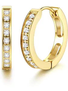 316L Stainless Steel Hoop Earrings for Men Women Hypoallergenic Cubic Zirconia Silver/Black/Gold Hoop Jewelry Huggie Cartilage Earrings for Women Men Hoops 13 mm 20 mm